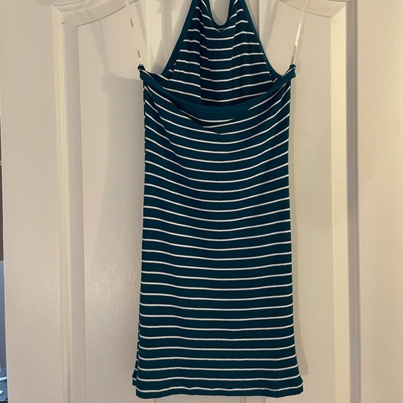 Forever 21 Halter Green and White Striped Ribbed Bodycon Dress - Picture 2 of 3